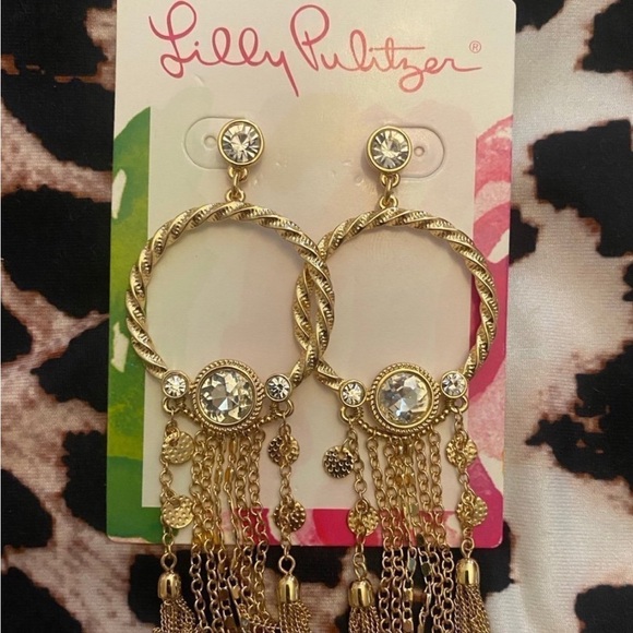 Lilly Pulitzer Jewelry - Lilly Pulitzer Gold Dangle Earrings w/ Cubic Zirconia Accents